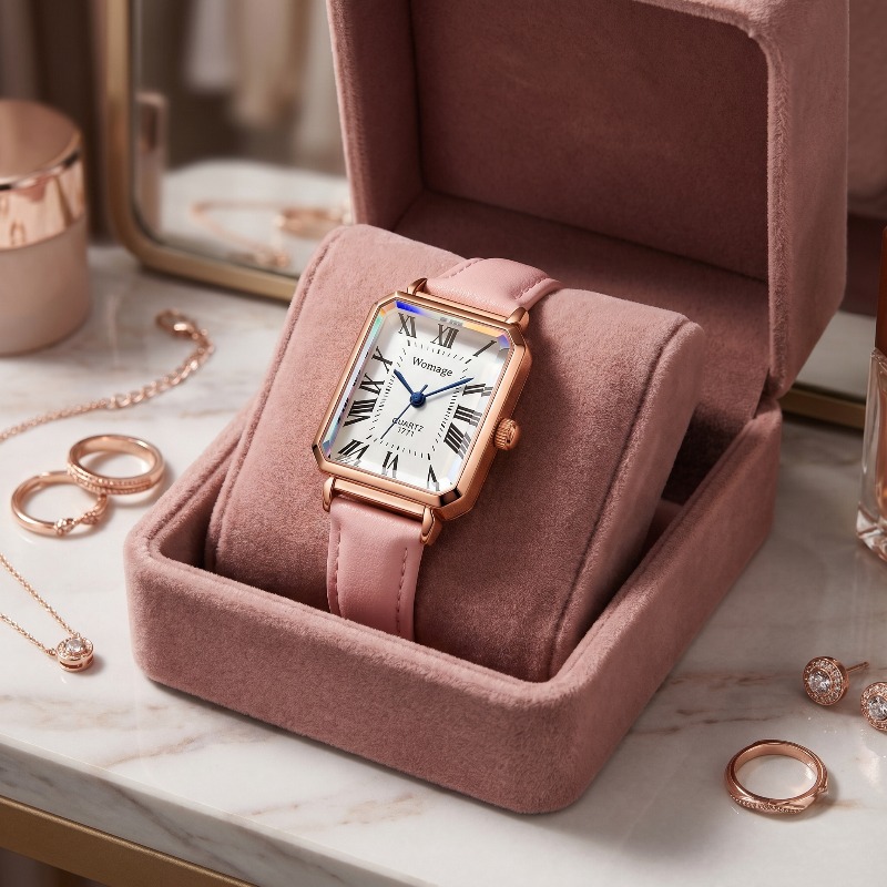Luxury Watch With Leather Strap - Orologi al Quarzo Rettangolari alla Moda